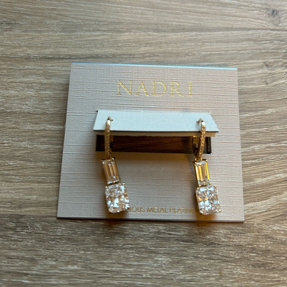 Nadri invitation only baguette emerald cz double drop earrings